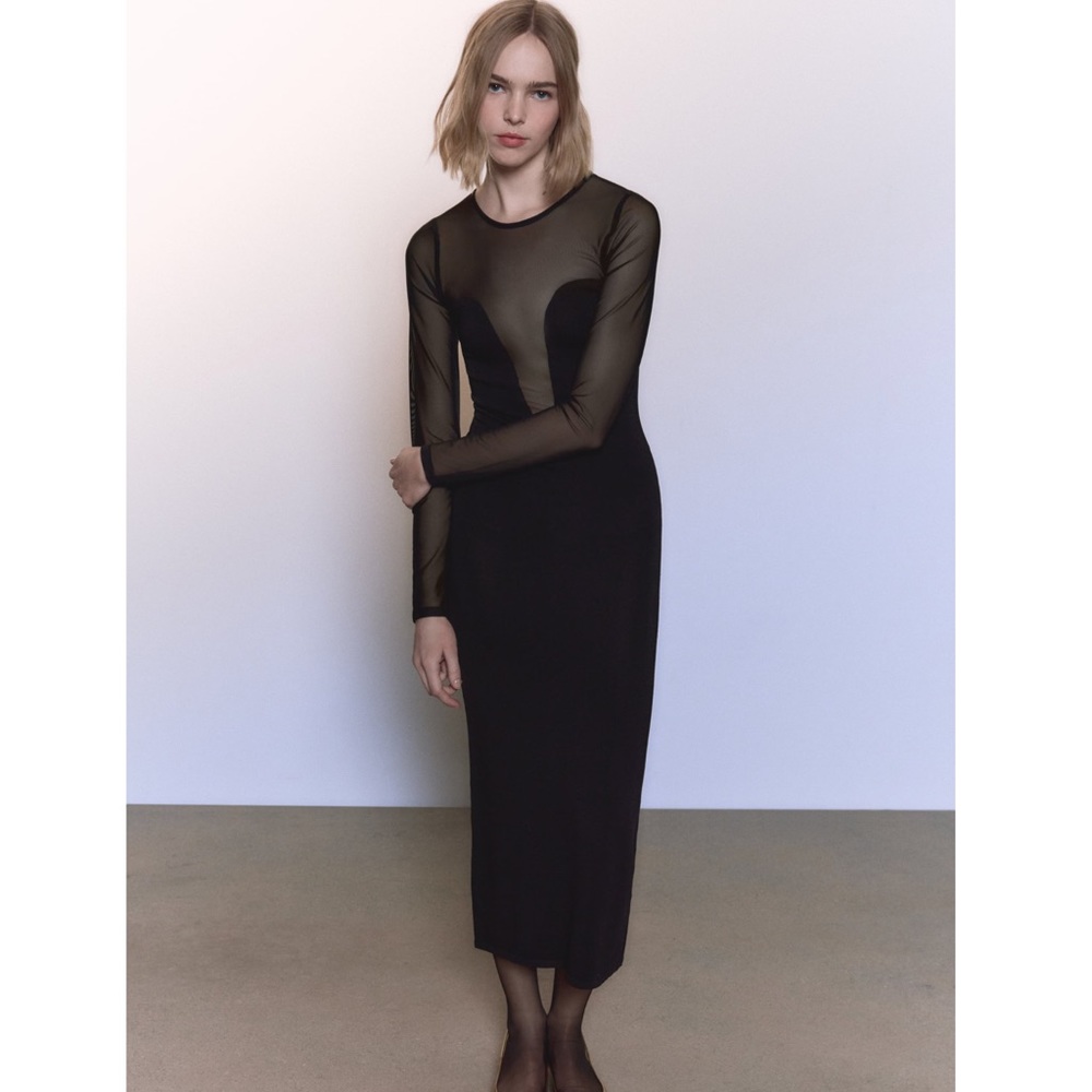 Zara SEMI-SHEER DETAIL KNIT DRESS - Picture 10 of 16